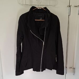 JNBY Women's Black Funnel Neck Coat with Asymmetric Zip and Hem (Size S/M)